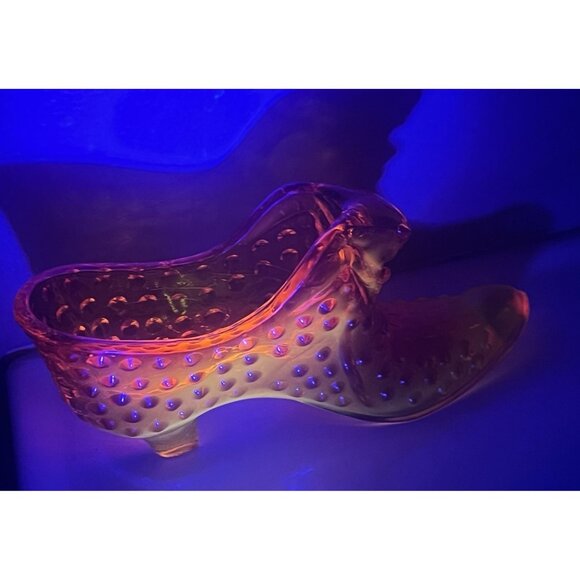 VTG Fenton Orange Red Amberina Hobnail Boot Slipper Shoe Cat Head Art Glass Glow - Picture 16 of 16